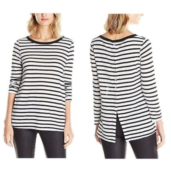 SPLENDID Cerine Slub Gray White Stripe Button Back - S - Picture 1 of 6